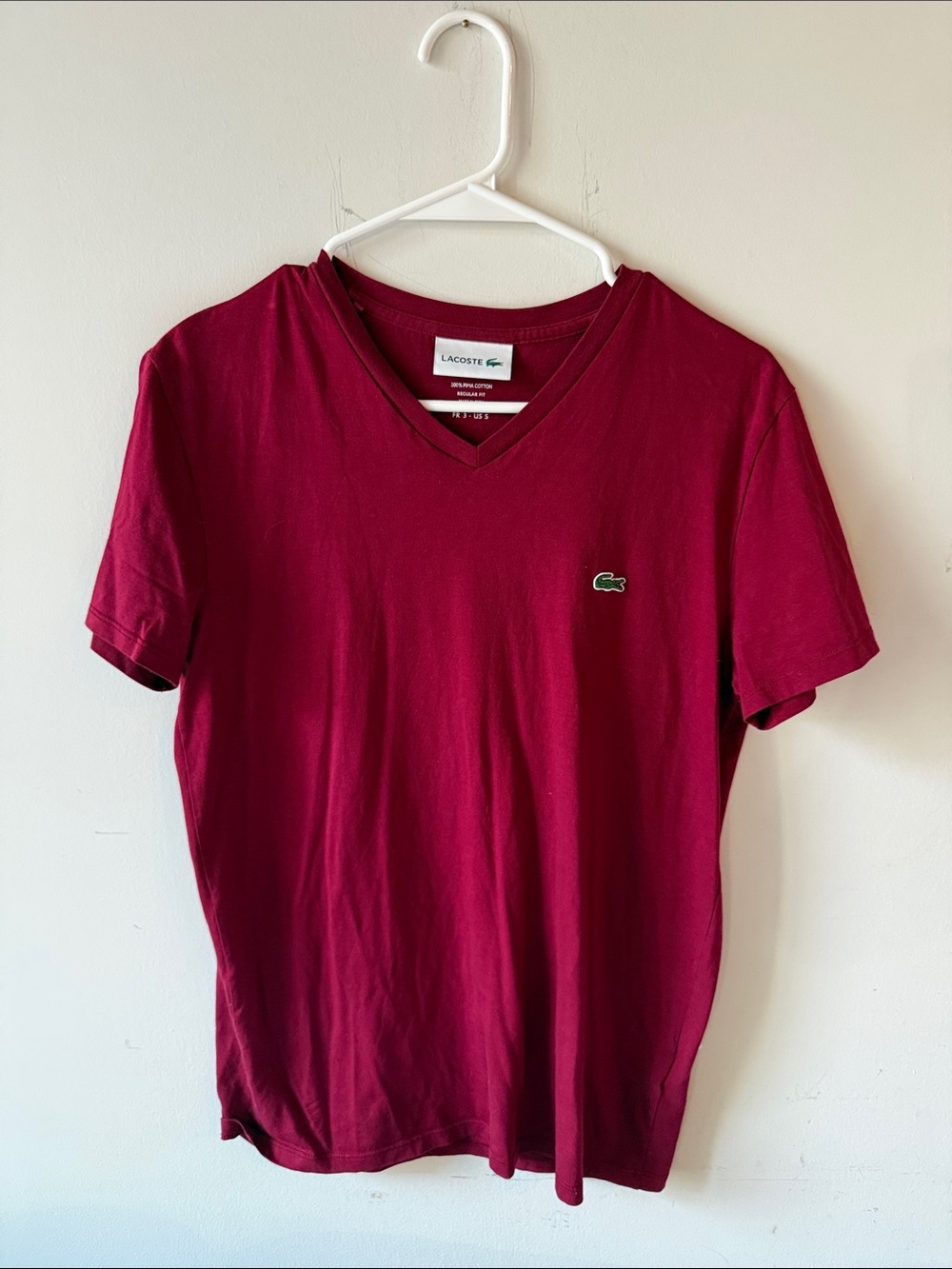 Lacoste Men's V-Neck Tee in Deep Wine